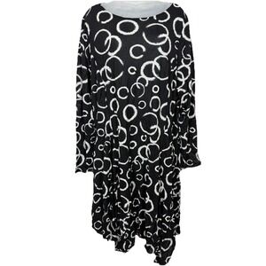 Chalet et ceci Crinkle Asymmetric Tunic Dress XL Artsy Black White Lagenlook
